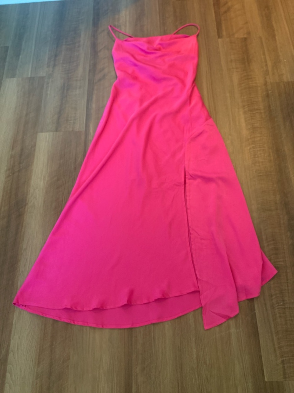 NWT Astr Hot Pink Gaia Strapless Slip Midi Dress with Side Slit Size XS